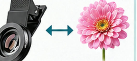 クリップ式レンズの先端から花までの距離を示す図