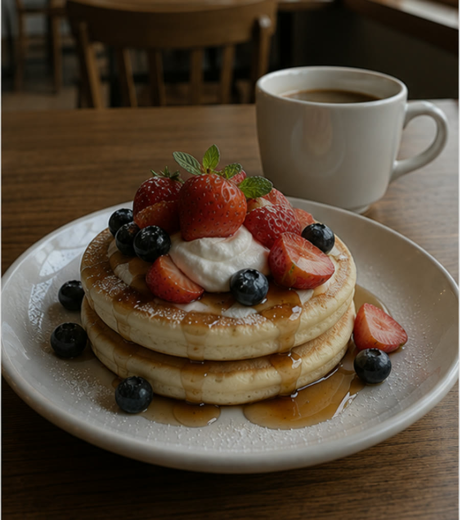暗くくすんで見えるパンケーキの写真