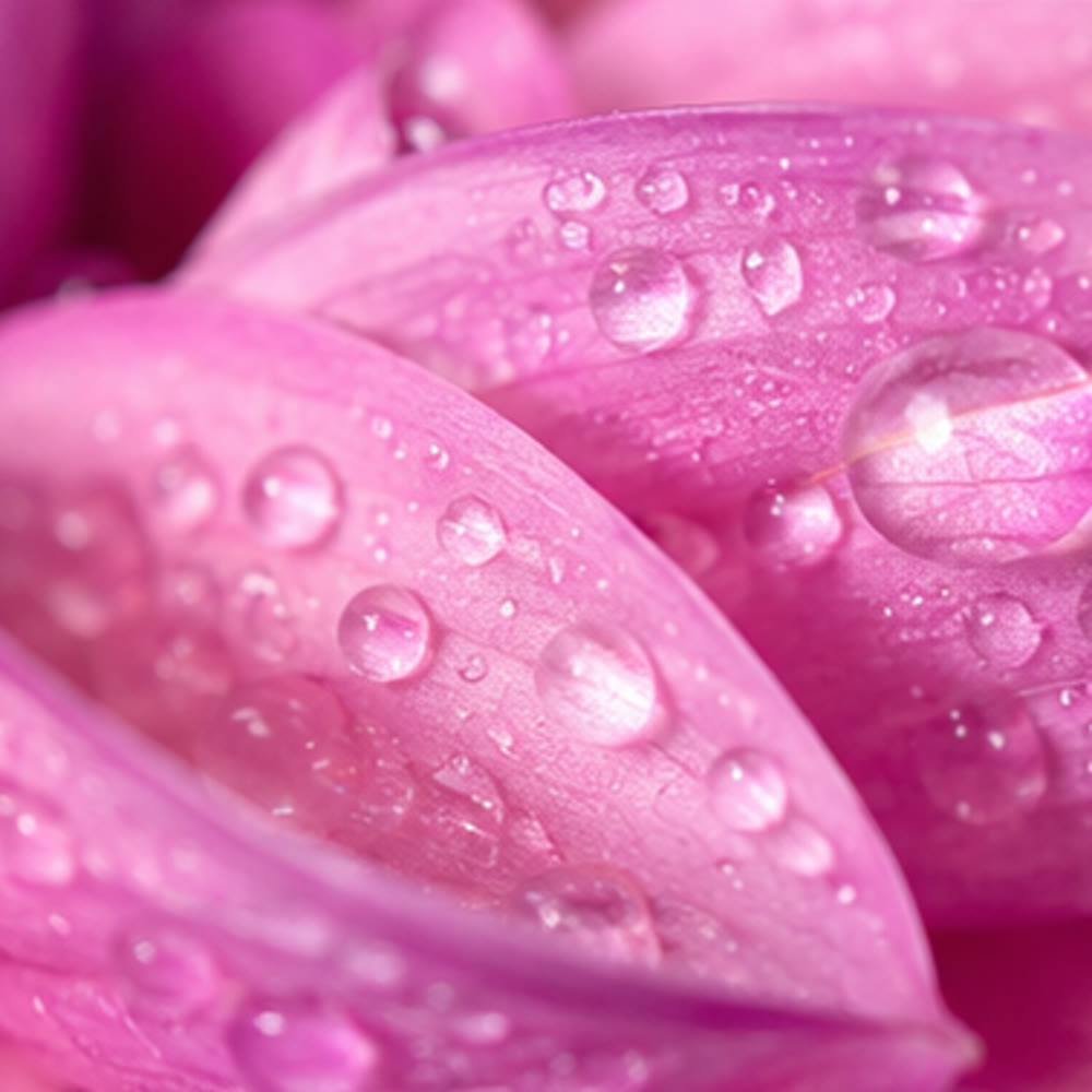 花びらにのった水滴の接写